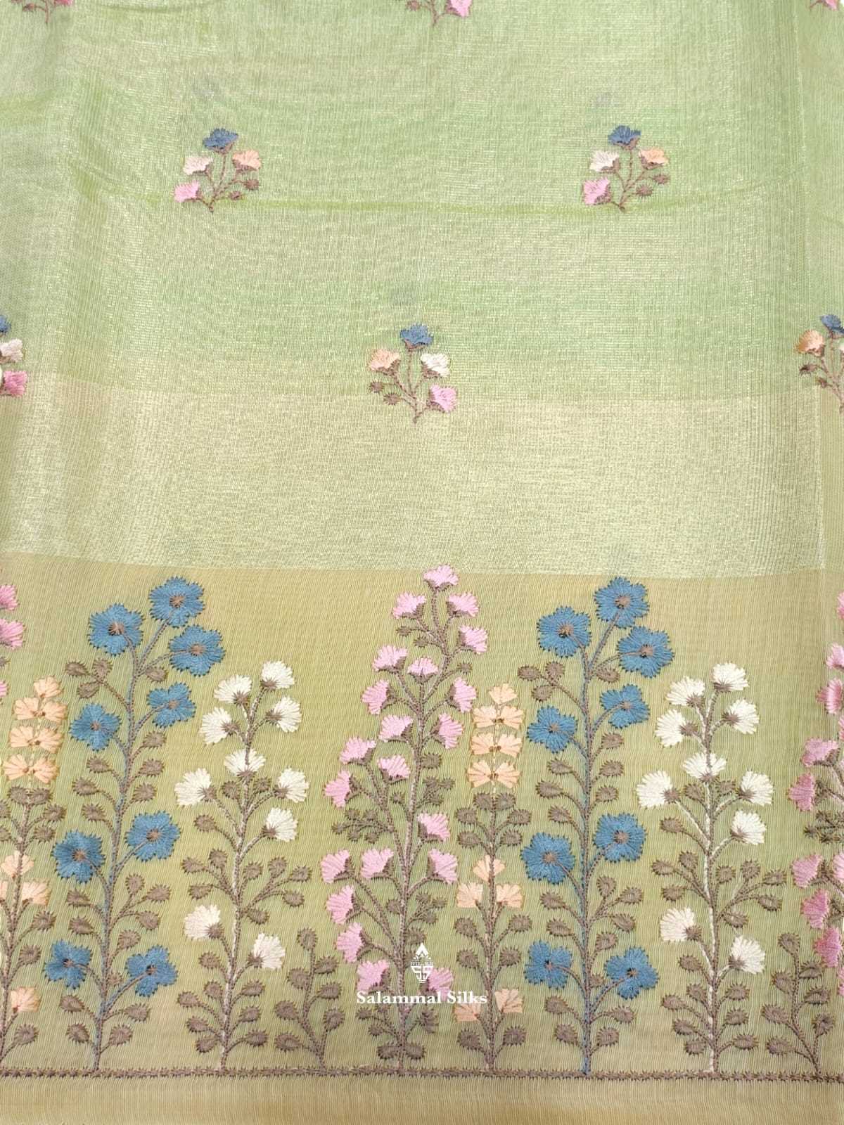 Light Parrot Green Fancy Saree With Thread Work Border