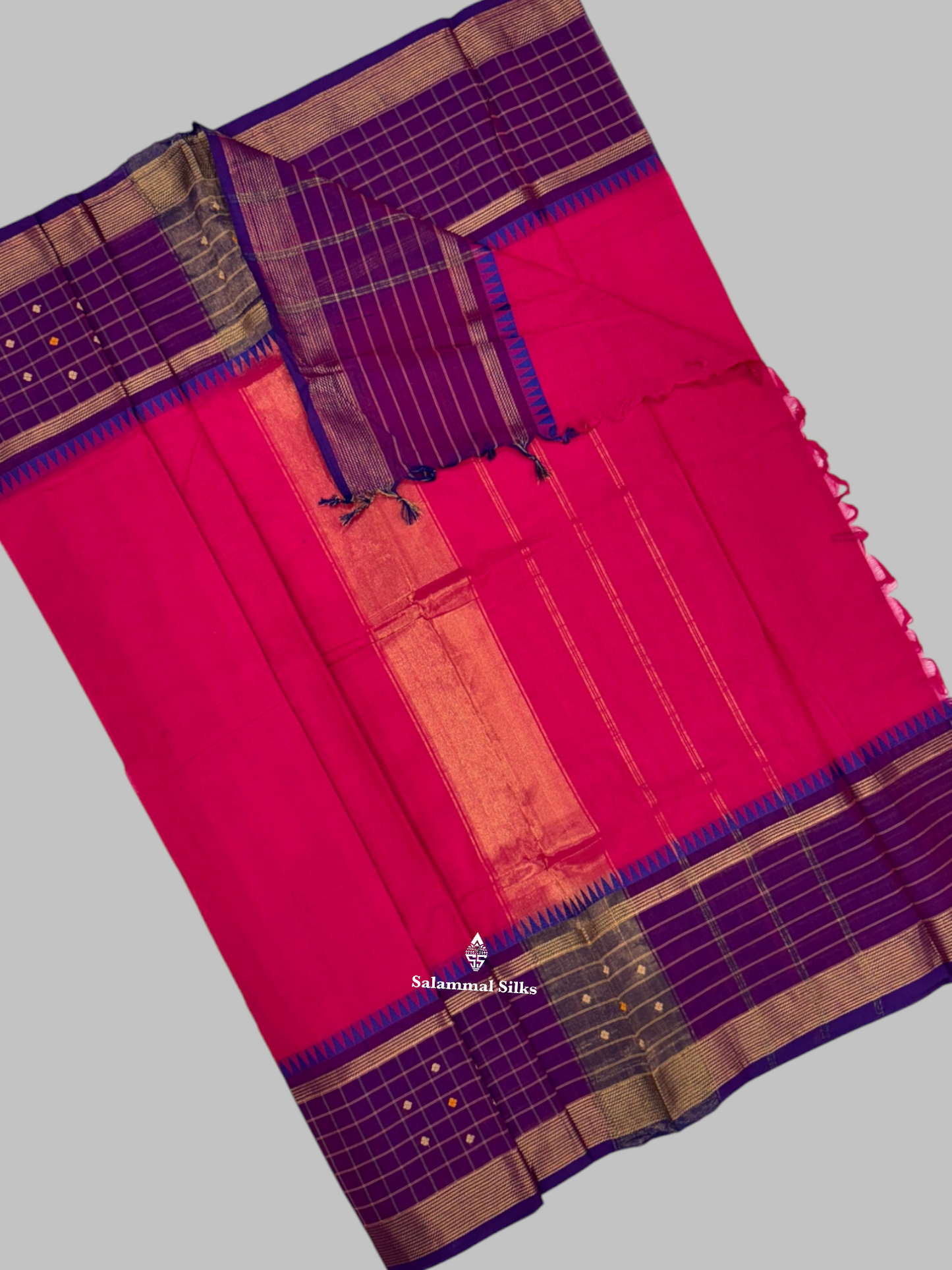 Magenta Rose Pure Cotton With Beautiful Violet Checks Border
