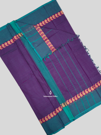 Brown Beautiful Pure Cotton With Body White Lines With Blouse