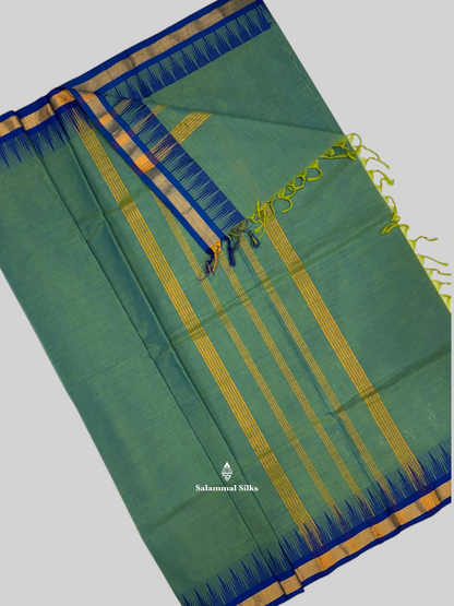 Violet Traditional  Beautiful Pure Cotton With Mustard Yellow Temple Border