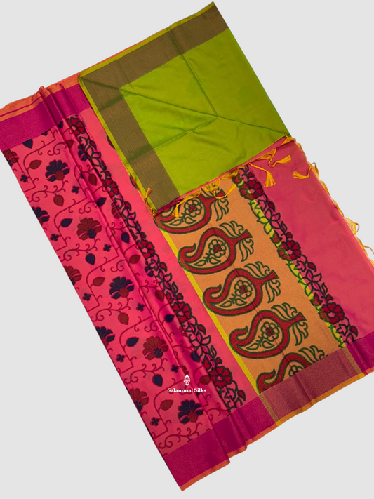 Pinkish Orange Beautiful Light Weight Fancy Saree With Copper Zari Ketti Border