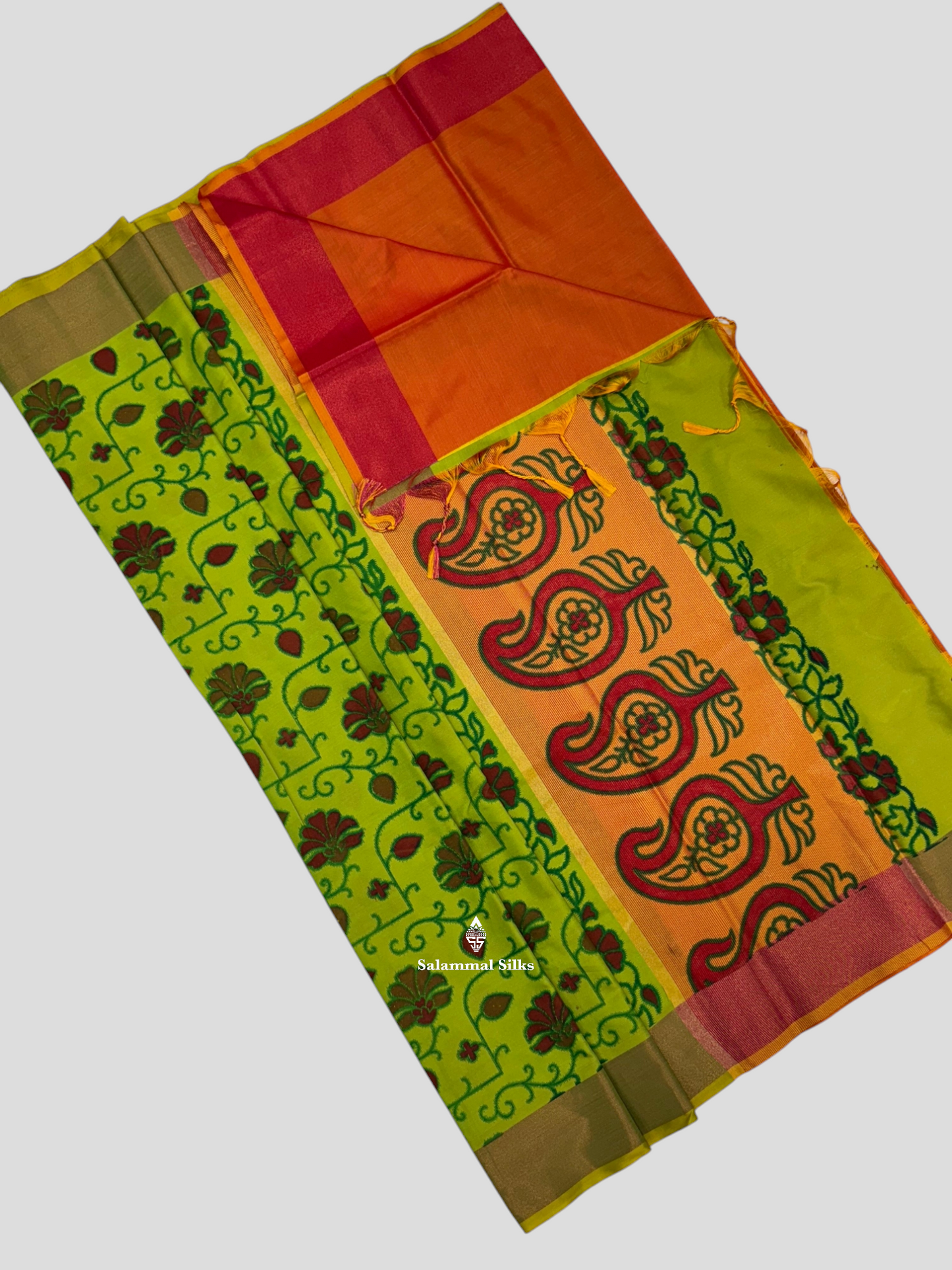 Pinkish Orange Beautiful Light Weight Fancy Saree With Copper Zari Ketti Border