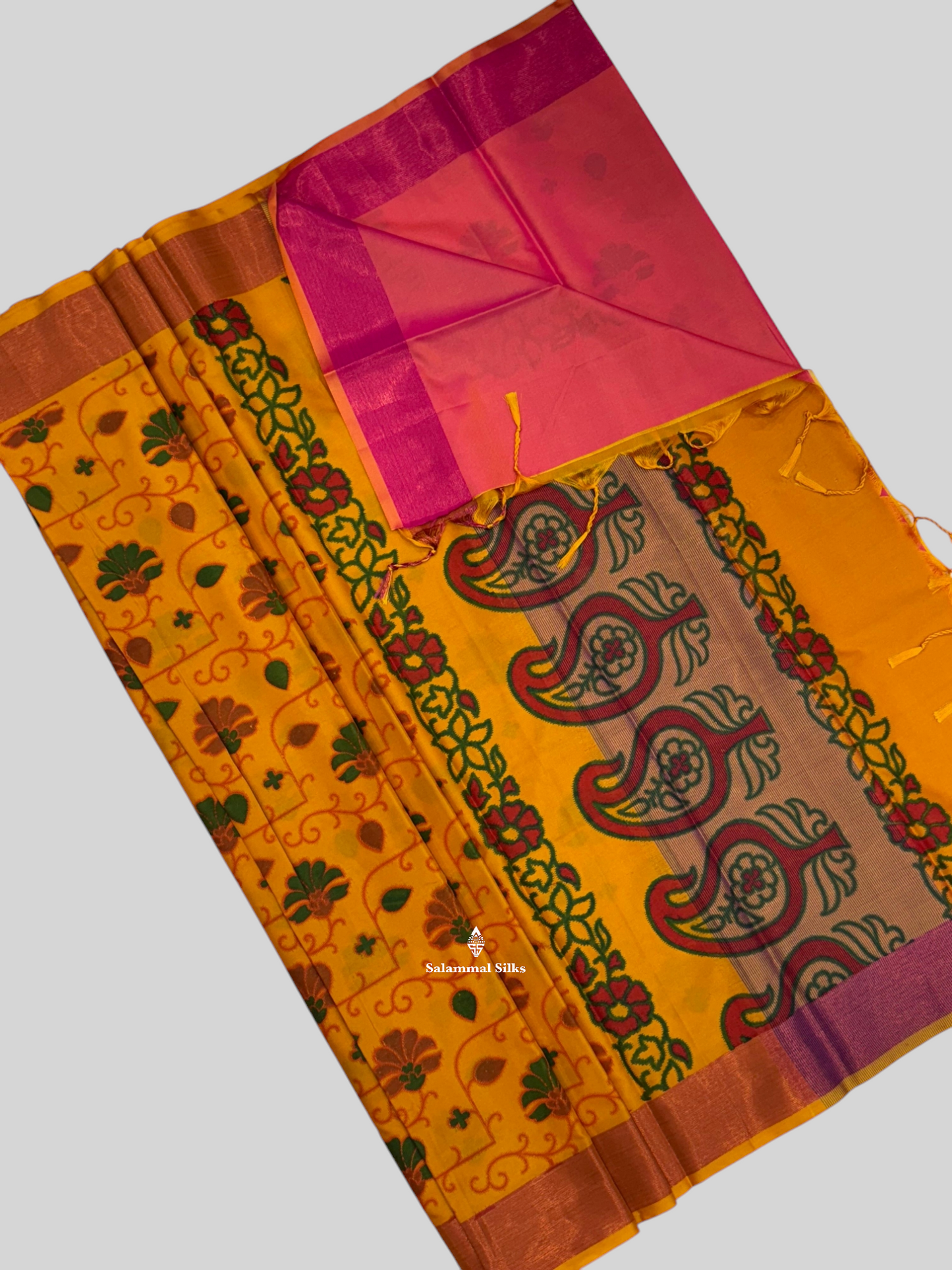 Pinkish Orange Beautiful Light Weight Fancy Saree With Copper Zari Ketti Border