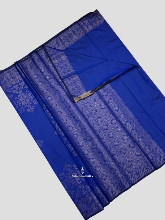 Royal Blue Beautiful Fancy Saree With Silver Zari Daimond Design Border