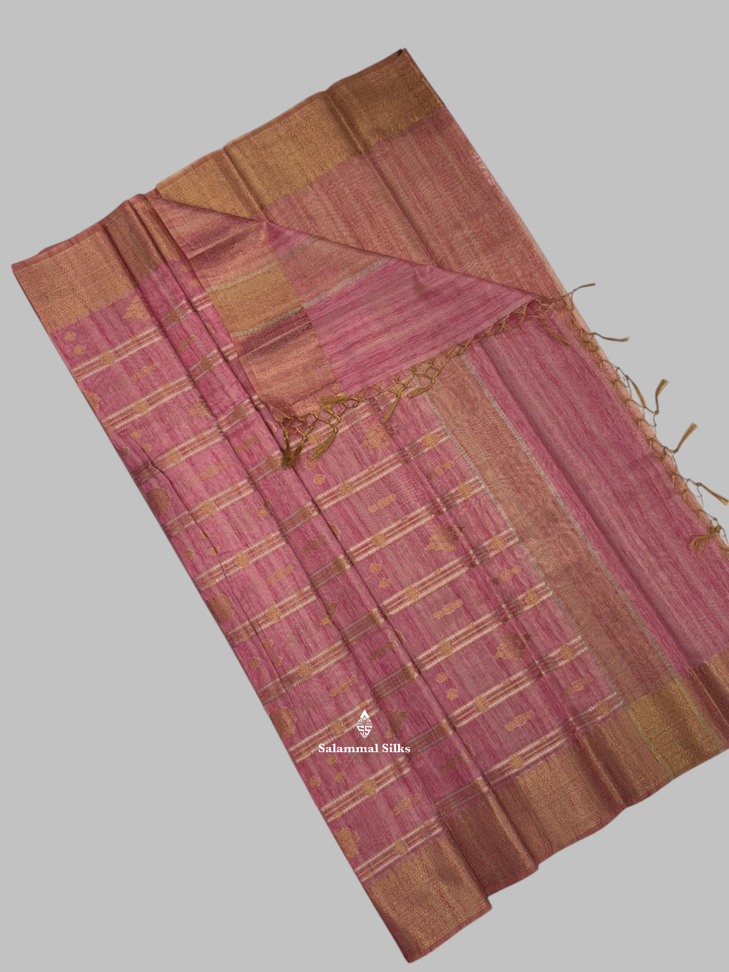 Grey Beautiful Fancy Saree Gold Silver Zari Lines With Gold Zari Border
