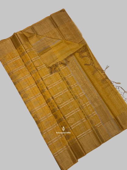 Grey Beautiful Fancy Saree Gold Silver Zari Lines With Gold Zari Border