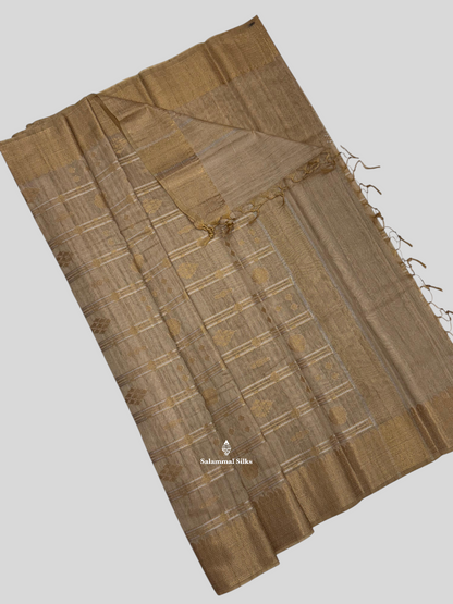 Grey Beautiful Fancy Saree Gold Silver Zari Lines With Gold Zari Border