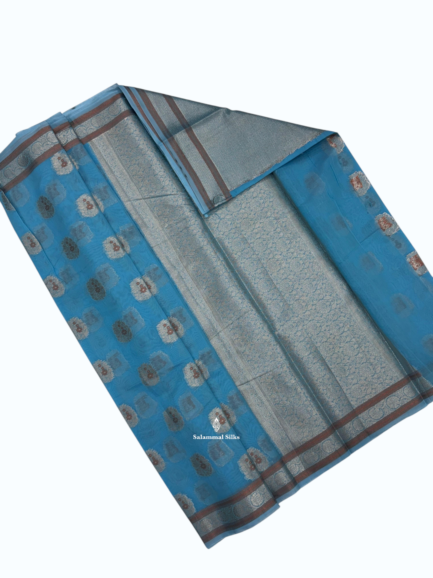 Sapphire Green Fancy Saree With Silver Zari Border