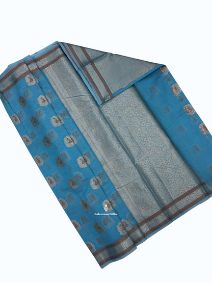 Sapphire Green Fancy Saree With Silver Zari Border