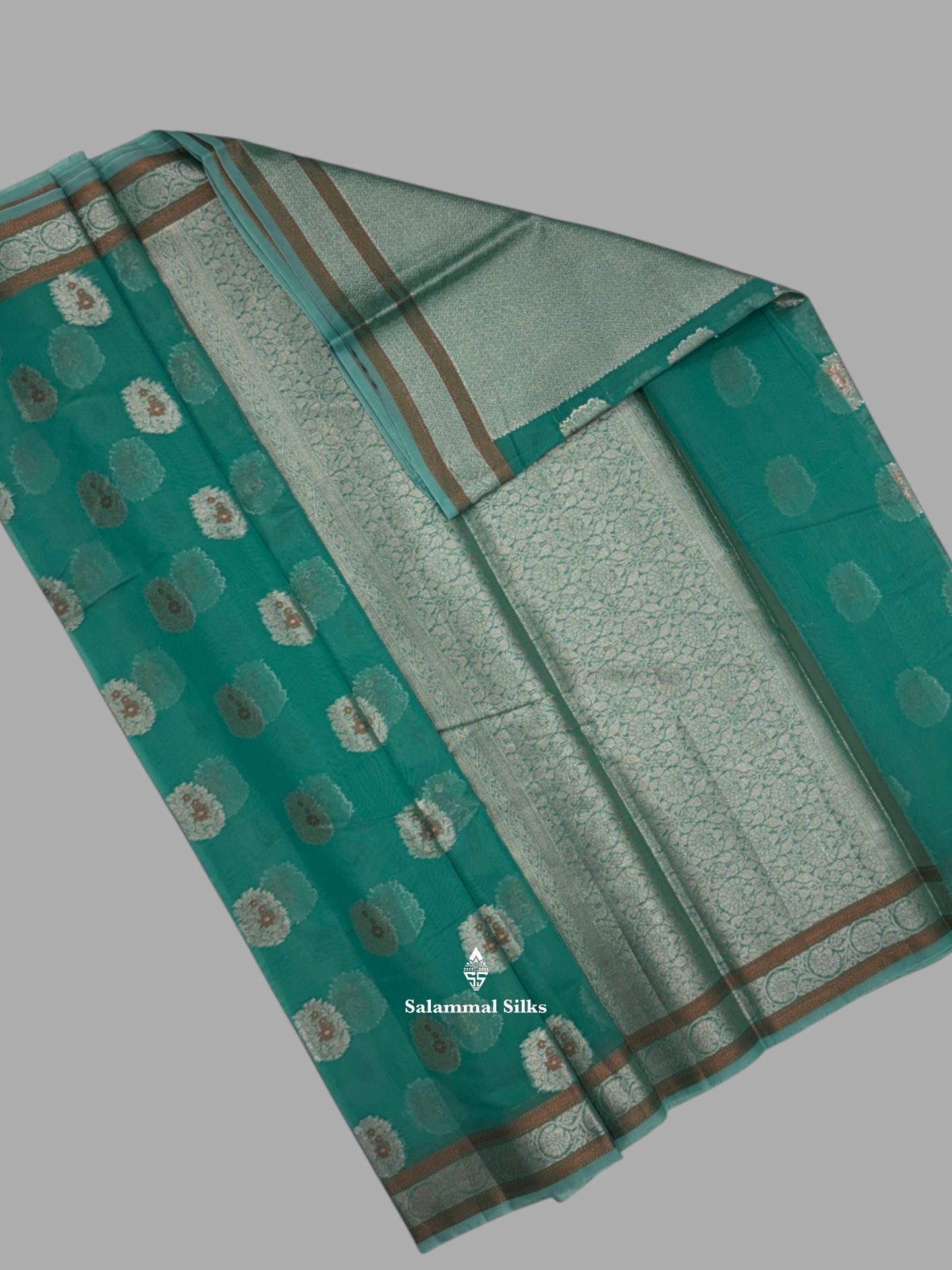 Sapphire Green Fancy Saree With Silver Zari Border
