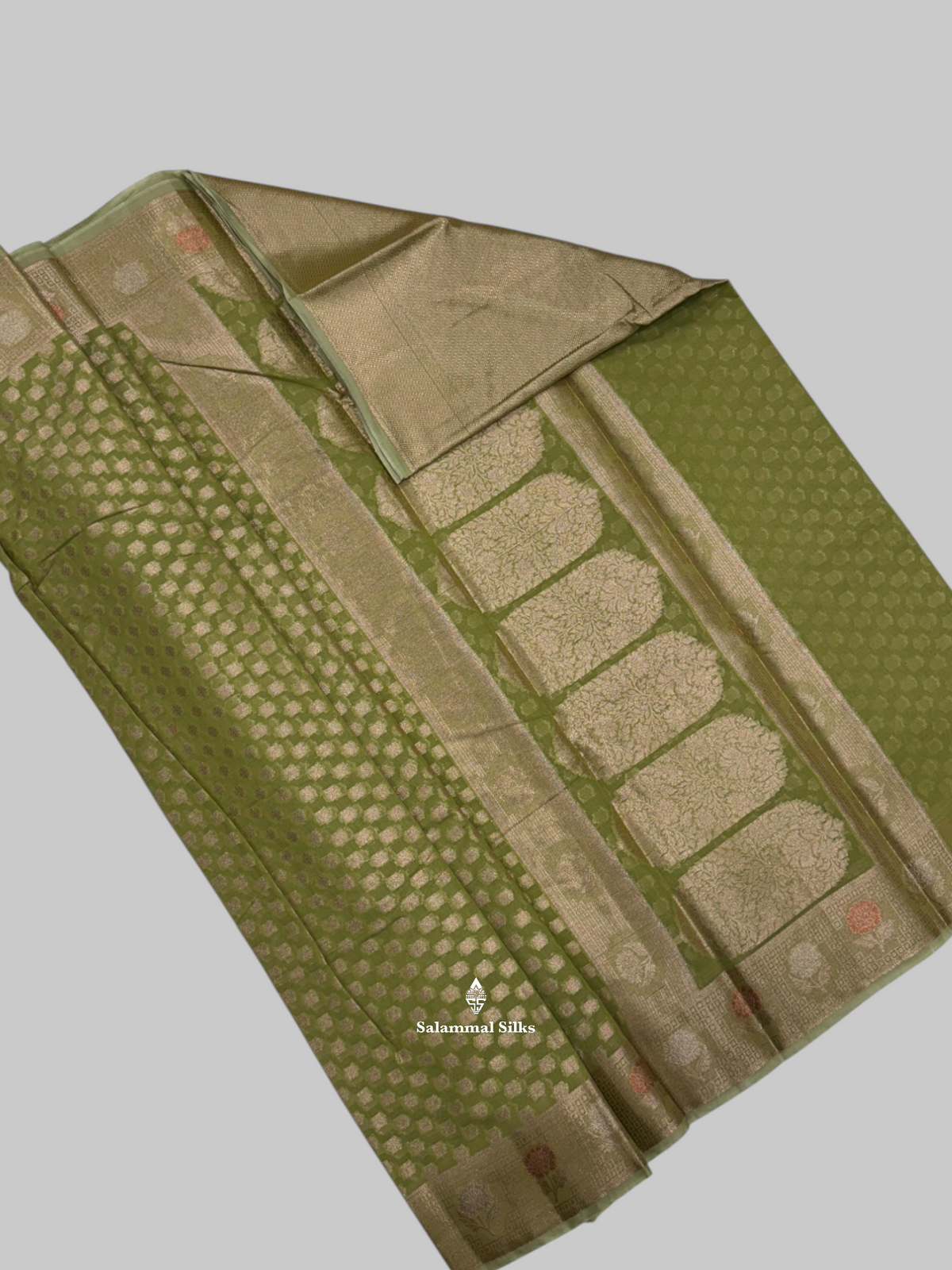 Elaichi Green Beautiful Fancy Saree With Copper Zari Border