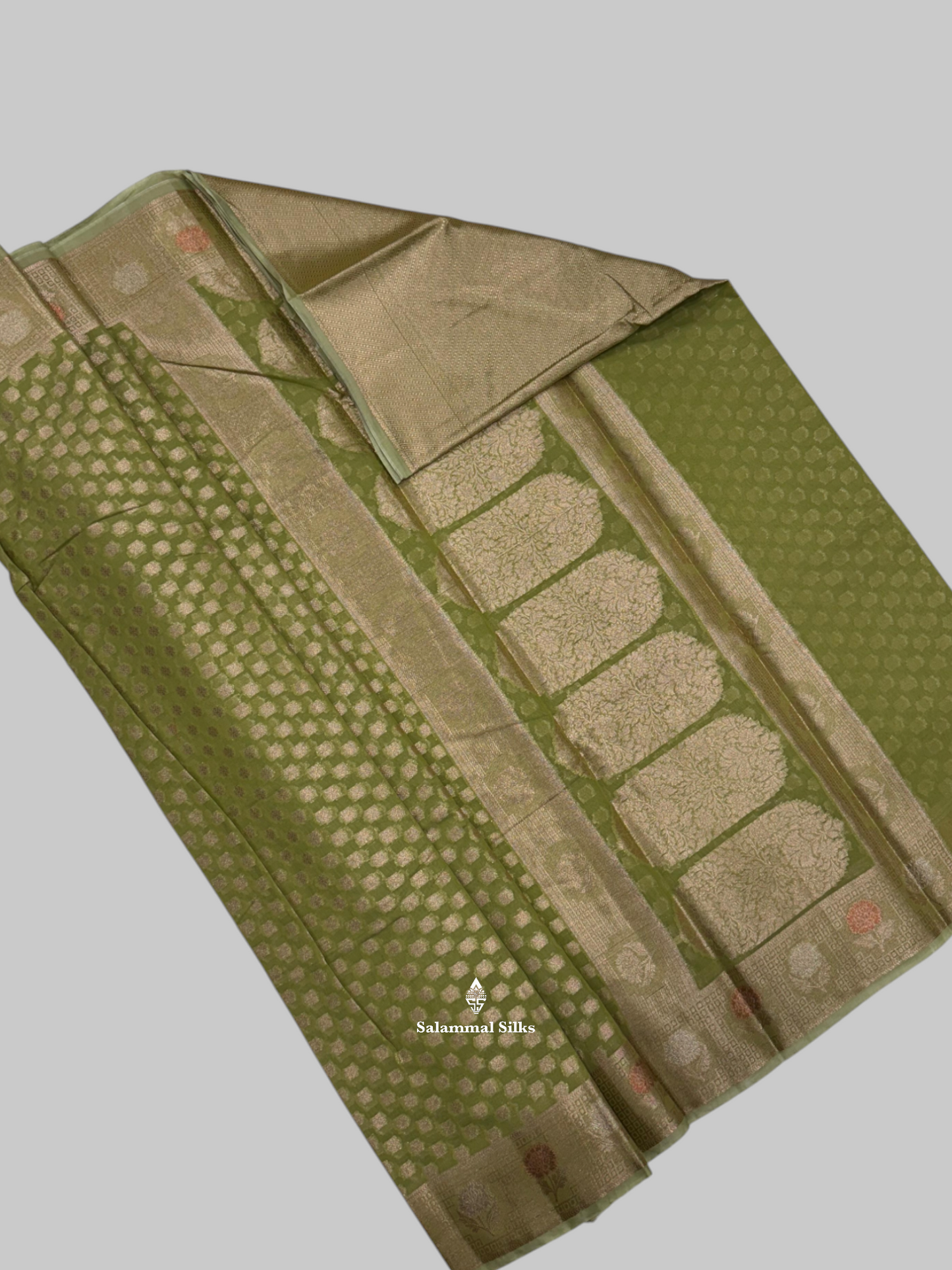 Elaichi Green Beautiful Fancy Saree With Copper Zari Border