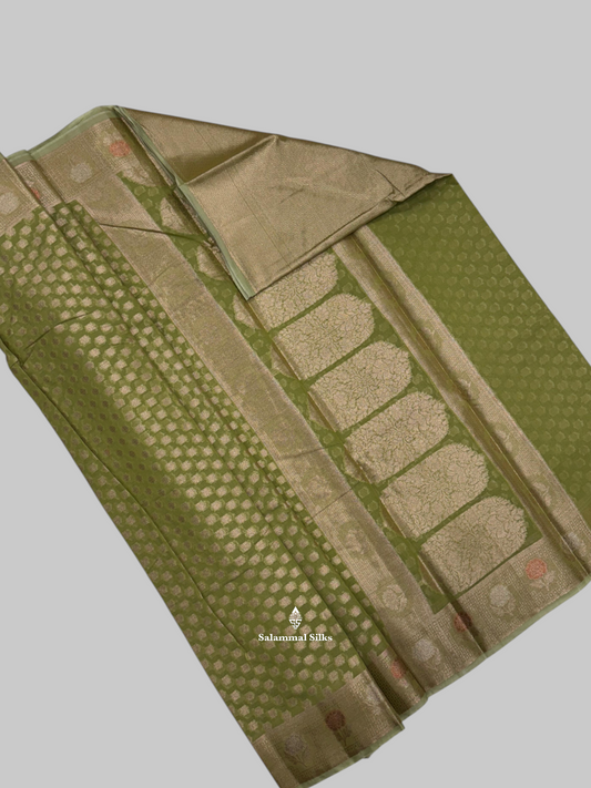 Elaichi Green Beautiful Fancy Saree With Copper Zari Border