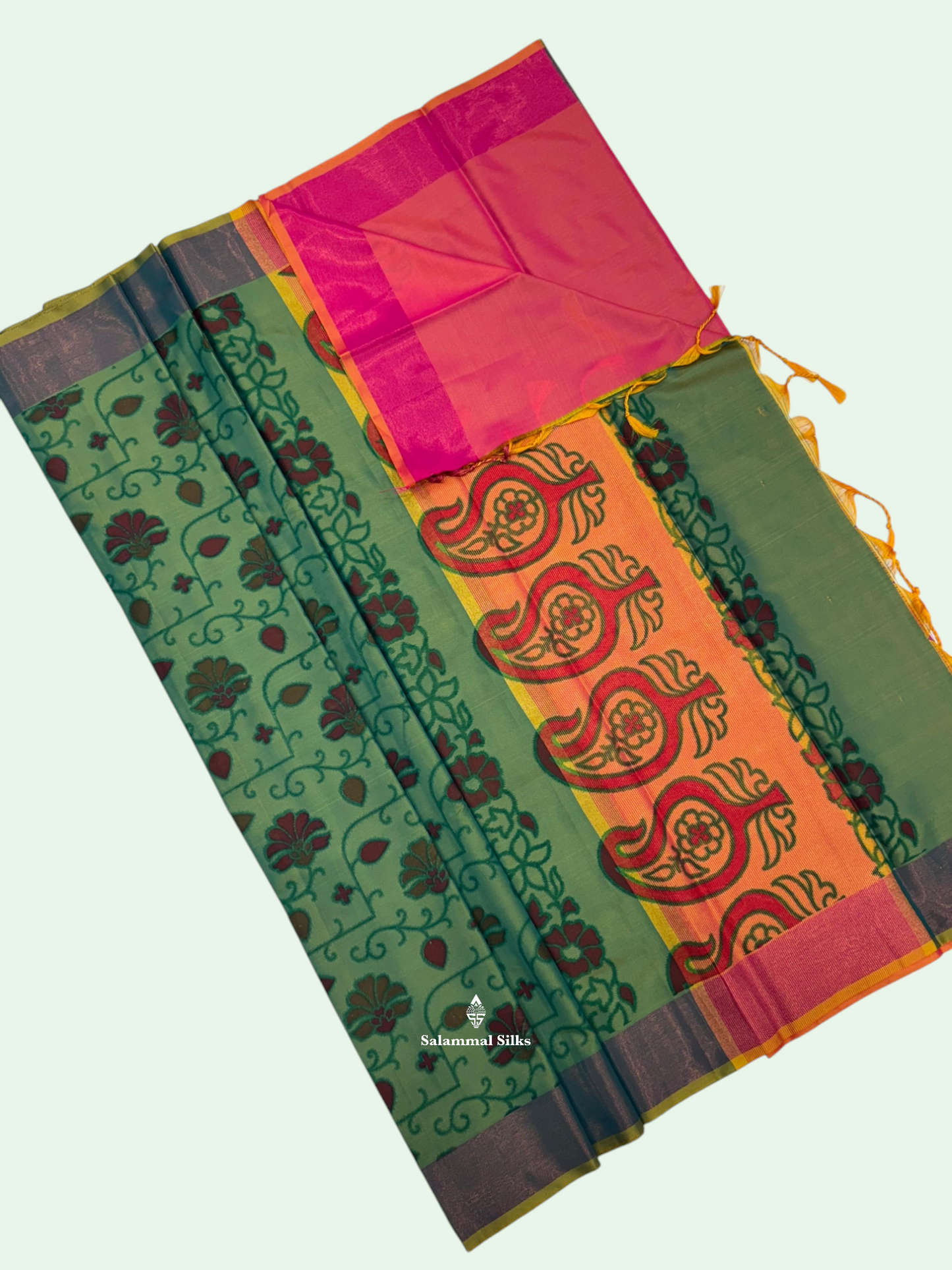 Pinkish Orange Beautiful Light Weight Fancy Saree With Copper Zari Ketti Border