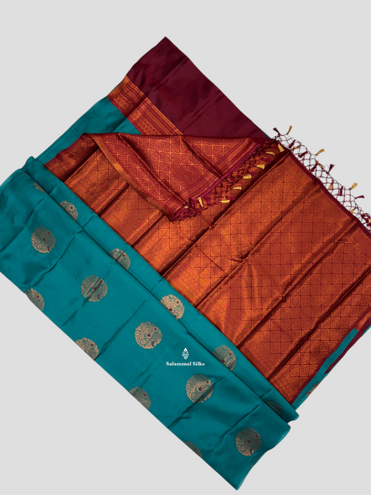 Sapphire Green Semi Soft Silk Saree Without Border