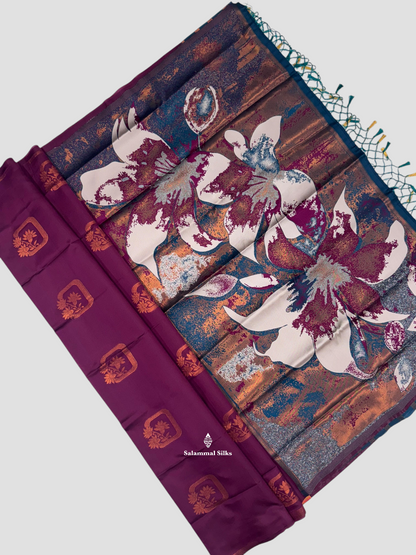Dark Violet Semi Soft Silk Saree Without Border With Fancy Pallu