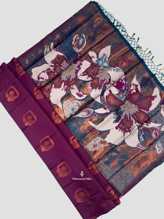 Dark Violet Semi Soft Silk Saree Without Border With Fancy Pallu