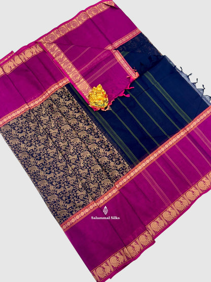 Kanjivaram Maroon Vanasingaram Beautiful Traditional Pure Cotton Saree With Pink Border