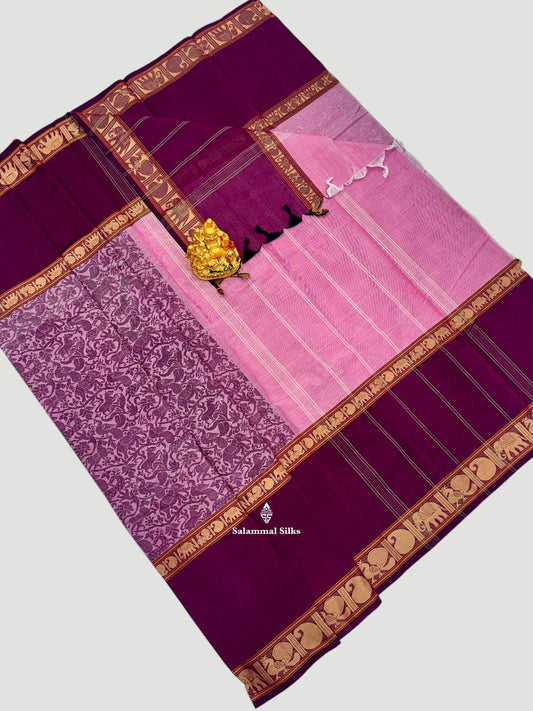 Kanjivaram Maroon Vanasingaram Beautiful Traditional Pure Cotton Saree With Pink Border