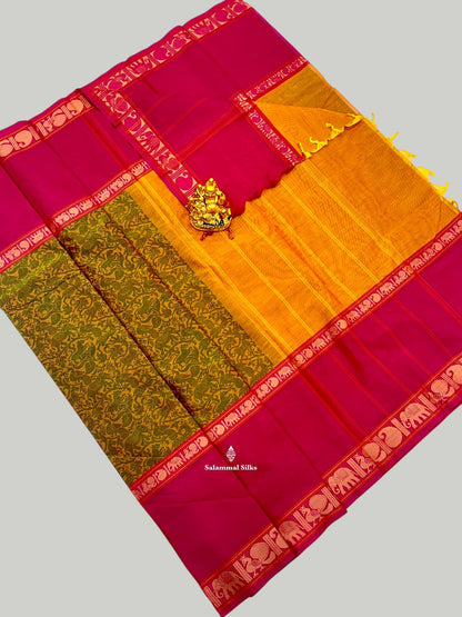 Kanjivaram Maroon Vanasingaram Beautiful Traditional Pure Cotton Saree With Pink Border