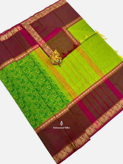 Kanjivaram Maroon Vanasingaram Beautiful Traditional Pure Cotton Saree With Pink Border