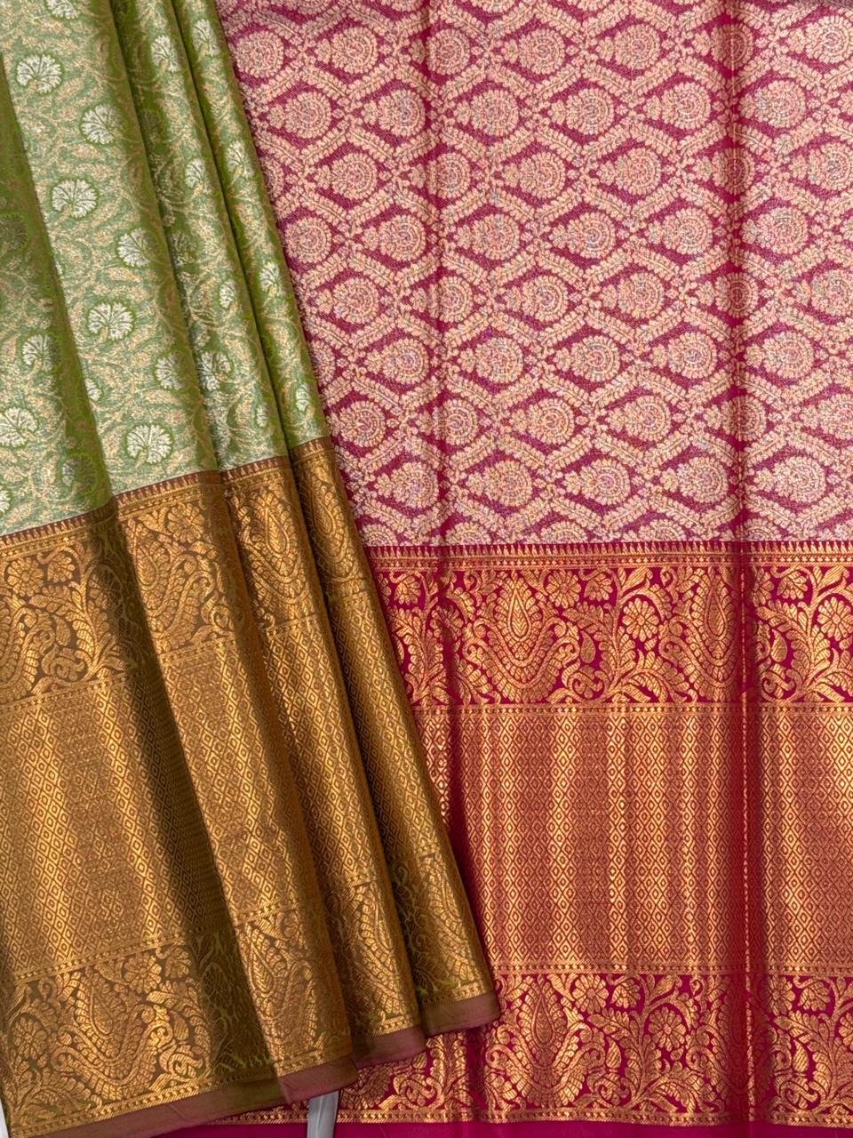 Light Green Tissue Beautiful Semi  Silk Saree With Blouse