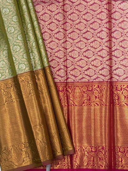 Light Green Tissue Beautiful Semi  Silk Saree With Blouse
