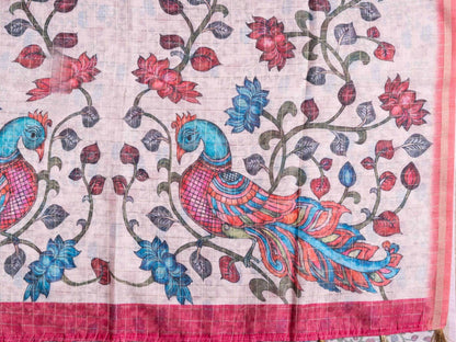 Fancy Cotton Mix Saree MultiColour Body Checks With Floral Kalamkari Blouse