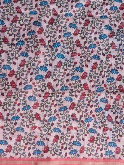 Fancy Cotton Mix Saree MultiColour Body Checks With Floral Kalamkari Blouse