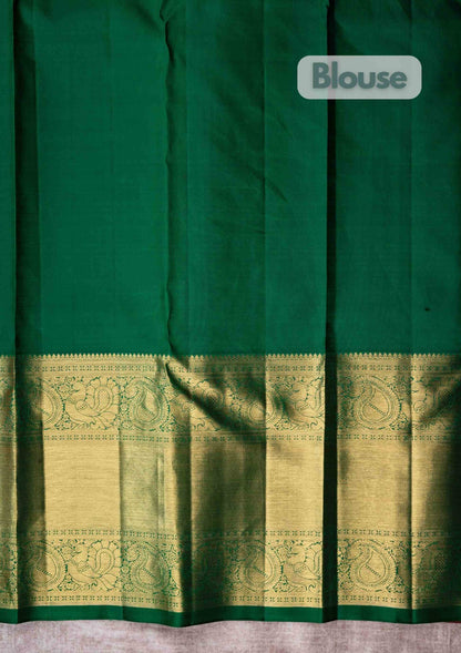Kanjivaram Red Pure Silk Saree 4G Zari With Bottle Green Blouse