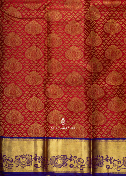 Kanjivaram Maroon Pure Silk Saree With Violet  Blouse