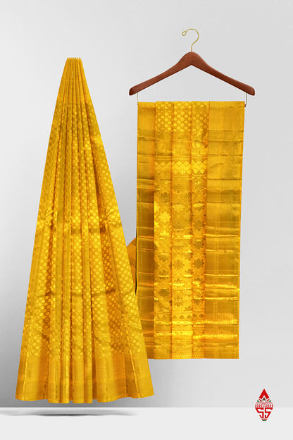 Kanjivaram Golden Yellow Tissue Pure Silk Saree With Blouse