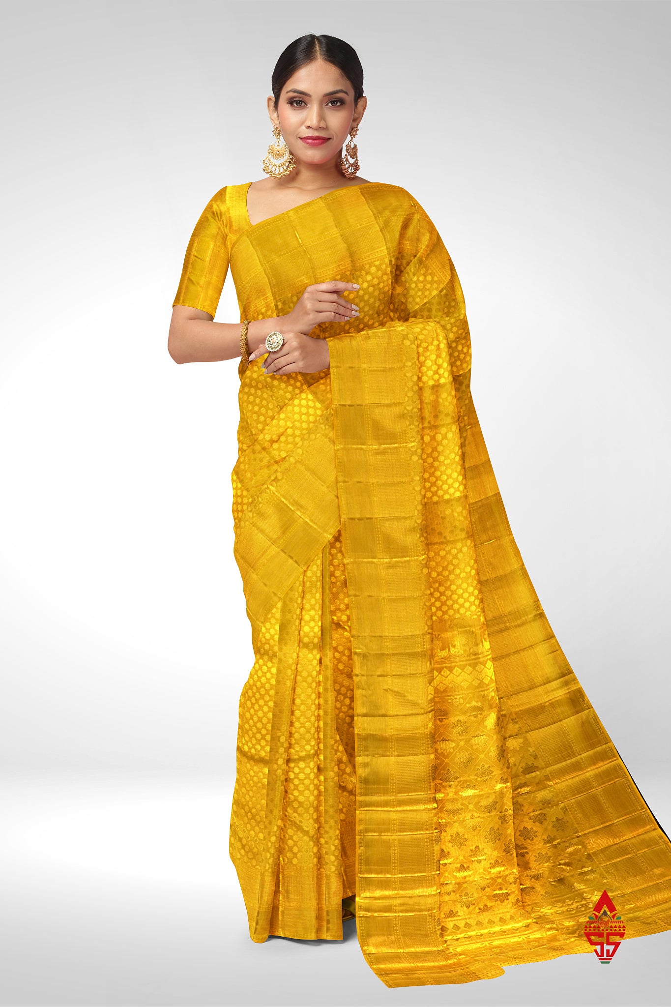 Kanjivaram Golden Yellow Tissue Pure Silk Saree With Blouse