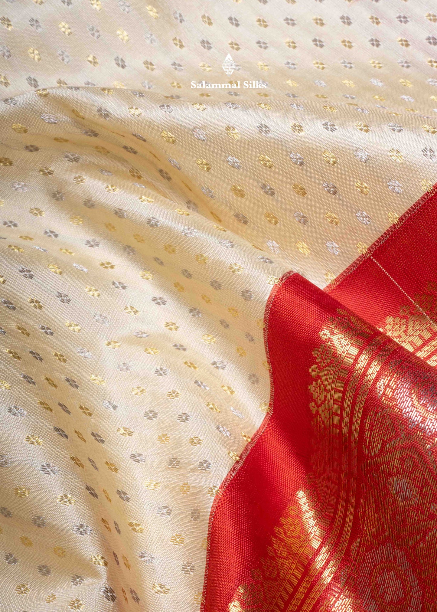 Kanjivaram Half White Pure Silk Saree With Red Blouse