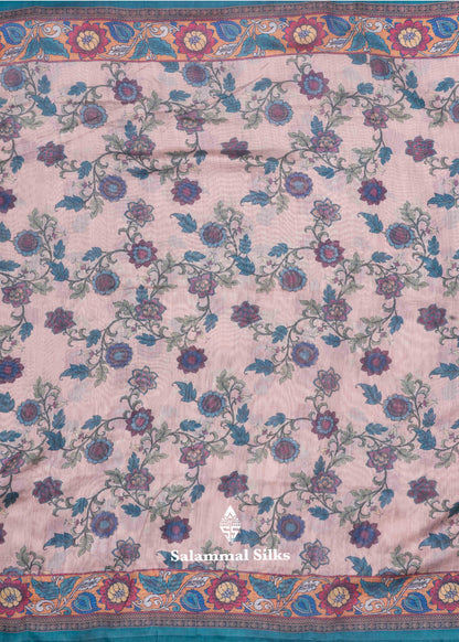 Light Pink Beautiful Kalamkari Fancy Saree With Maroon Blouse