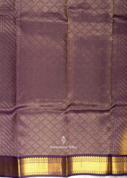 Kanjivaram Yellow Pure Silk Saree With Dark Violet Border