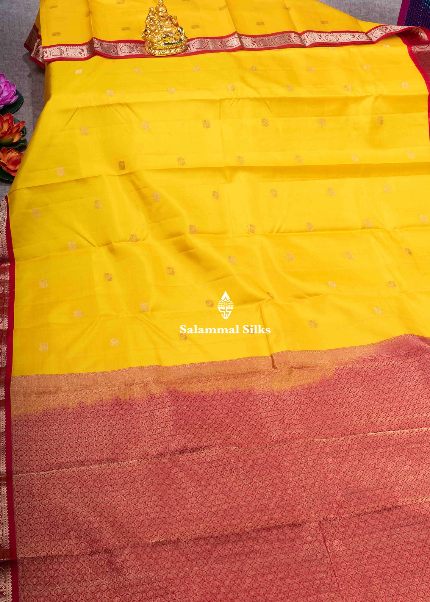 Kanjivaram Yellow Pure Silk Saree With Traditional Maroon Border