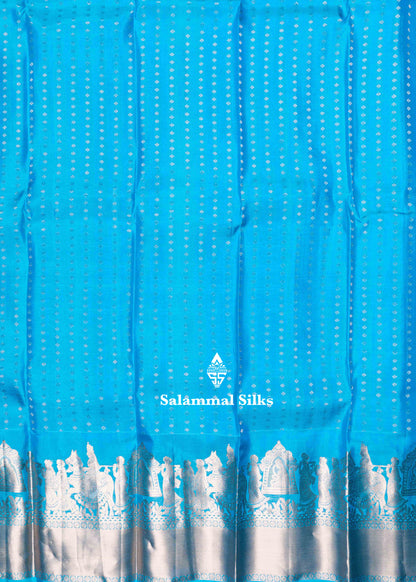 Ramar Blue Kanjivaram Pure Silk Saree with Pallakku Fancy Border and Blouse