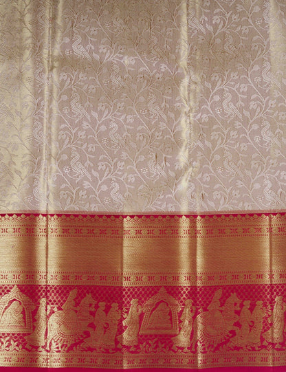 Kanjivaram Sandal Tissue Silk Saree With Red Pallakku Border