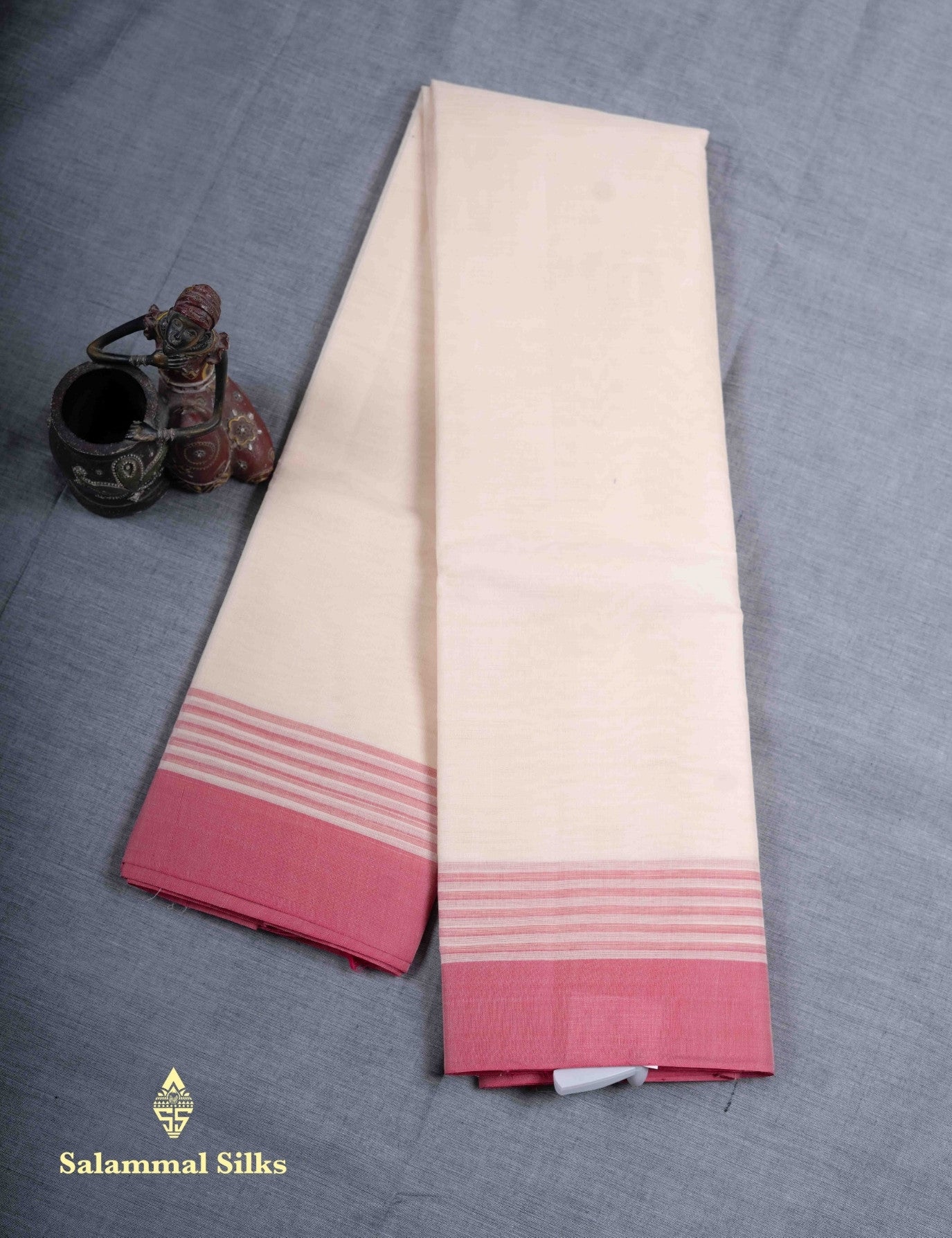 Kanjivaram Pure Cotton Saree Plain Light Sandal Colour With Pink Border
