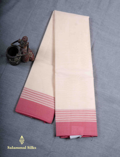 Kanjivaram Pure Cotton Saree Plain Light Sandal Colour With Pink Border