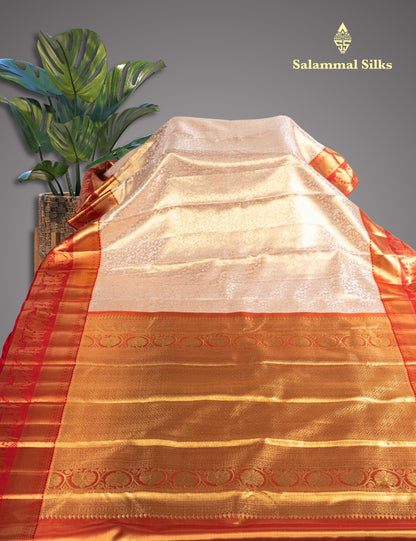 Kanjivaram Sandal Tissue Silk Saree With Red Pallakku Border