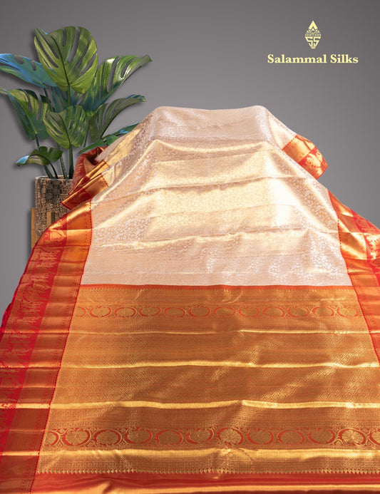 Kanjivaram Sandal Tissue Silk Saree With Red Pallakku Border