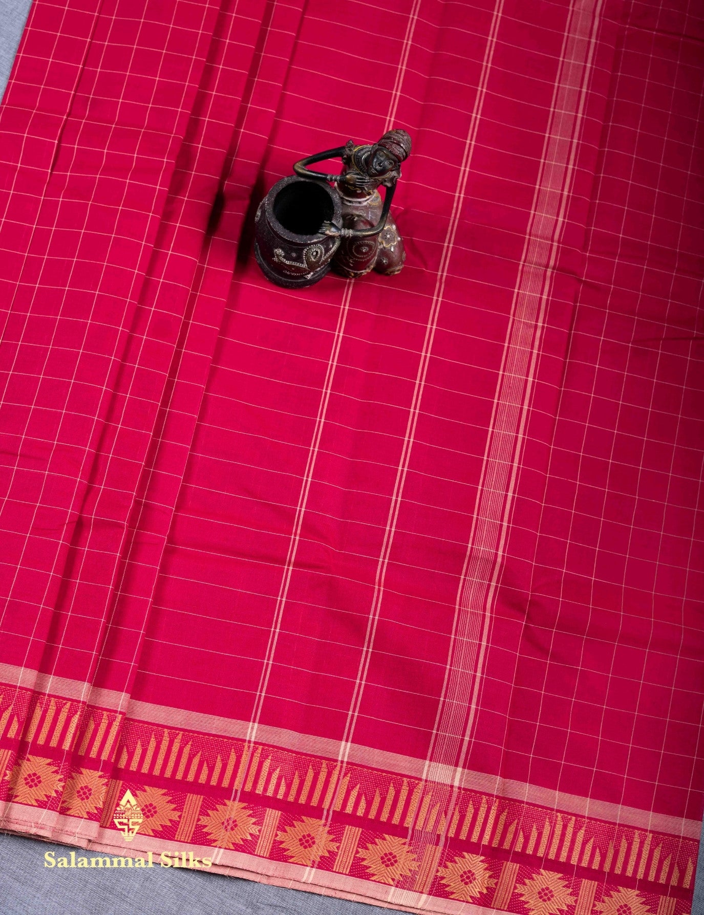 Kanjivaram  Pure Cotton Saree Pink Colour Checks Without Blouse
