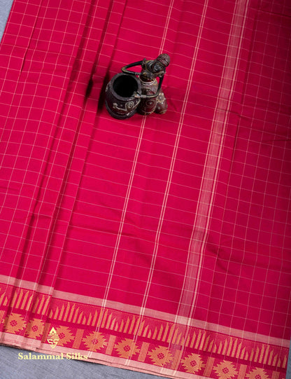Kanjivaram  Pure Cotton Saree Pink Colour Checks Without Blouse