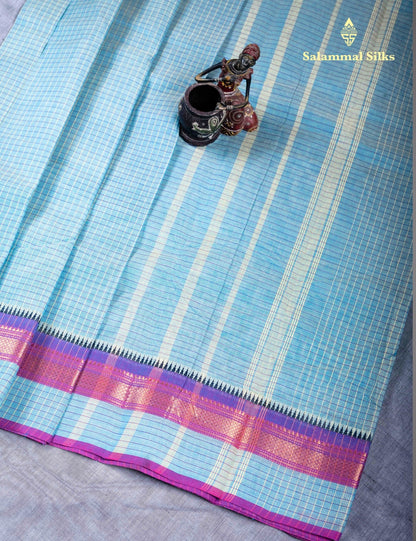 Kanjivaram  Pure Cotton Saree Olive Mustard Yellow Checks Without Blouse