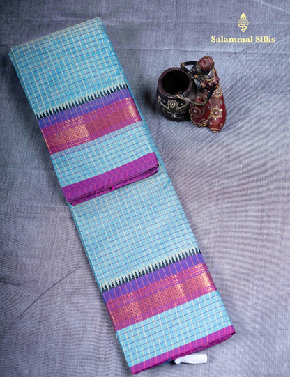 Kanjivaram  Pure Cotton Saree Olive Mustard Yellow Checks Without Blouse