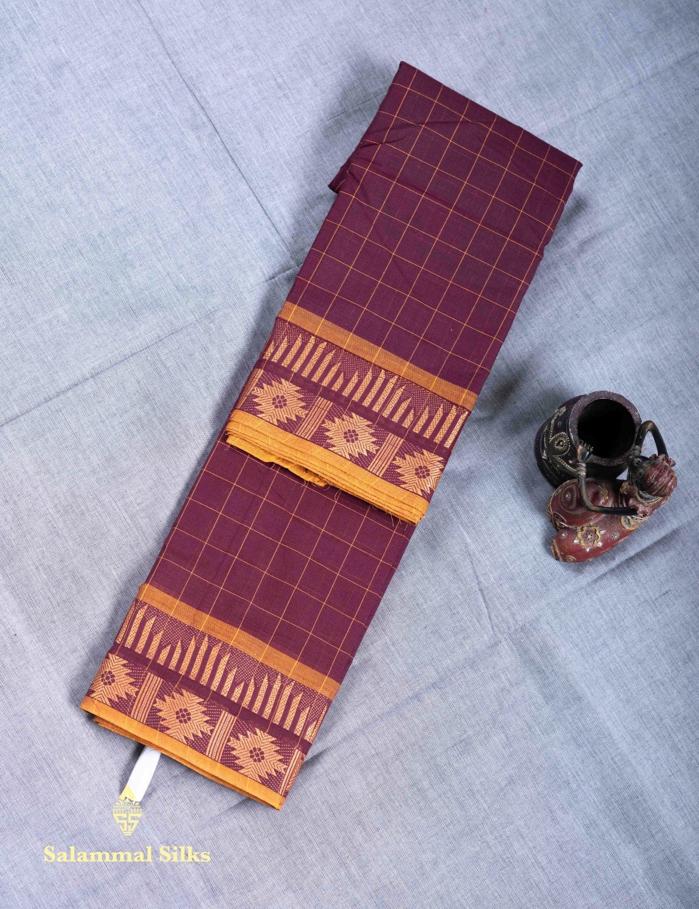 Kanjivaram  Pure Cotton Saree Pink Colour Checks Without Blouse