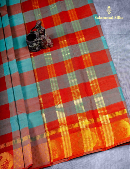 Kanjivaram Pure Cotton Saree  Multicolour Without Blouse