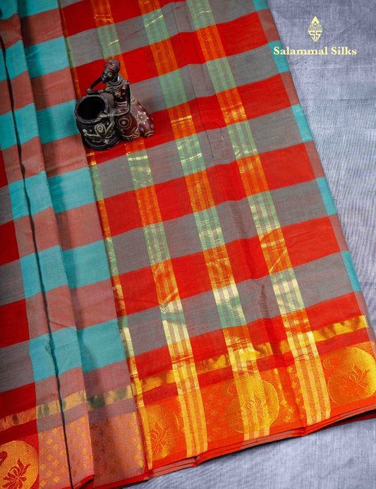 Kanjivaram Pure Cotton Saree  Multicolour Without Blouse
